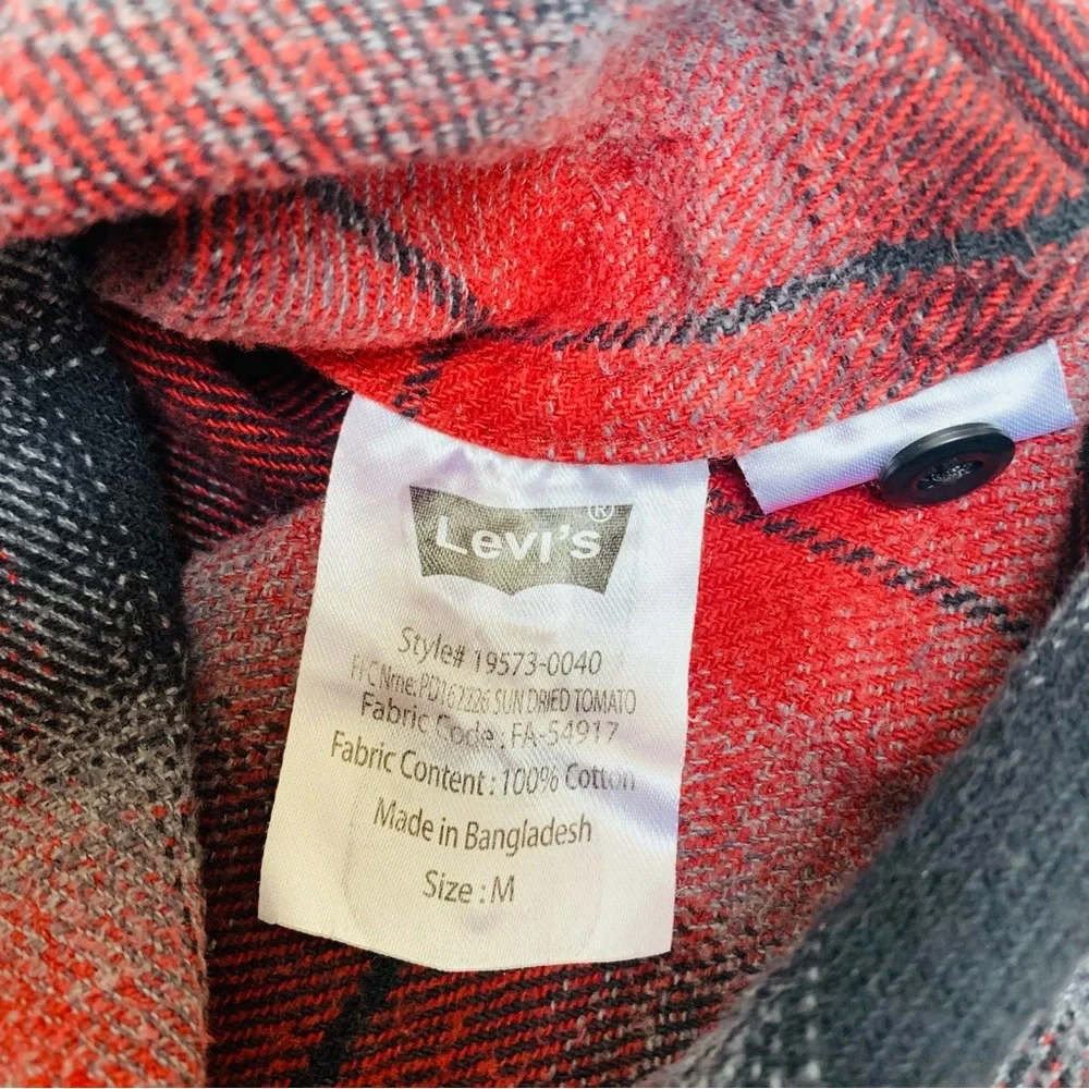 Levi's Red and Black Plaid Overshirt Mens Size M
